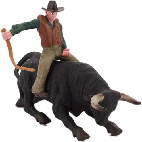 FBIL-Simulation Spanish Bullfighting Model Static North African Bison Pongal Rider Solid Static Decoration Educational Toy