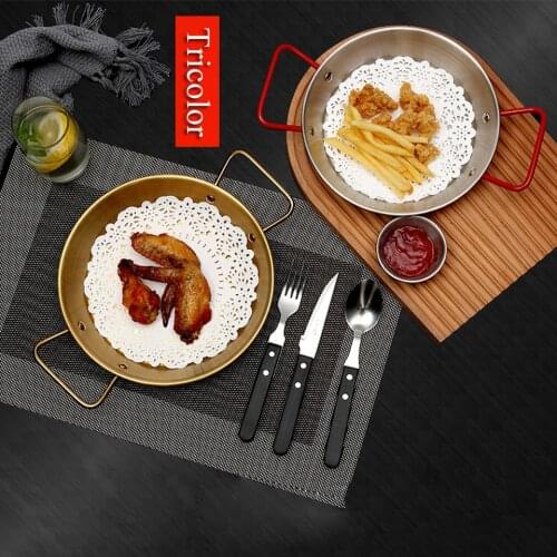 Stainless Steel Seafood Rice Pot Thickened Flat Bottom Double Ear Dry Pot Seafood Big Coffee Plate Korean Fried Chicken Plate