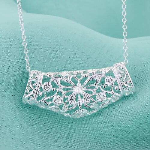 Hot Silver Plated Necklaces For Women&men Silver Jewelry Fashion Jewelry Pendant Hollow Out Object Charm Christmas Gifts