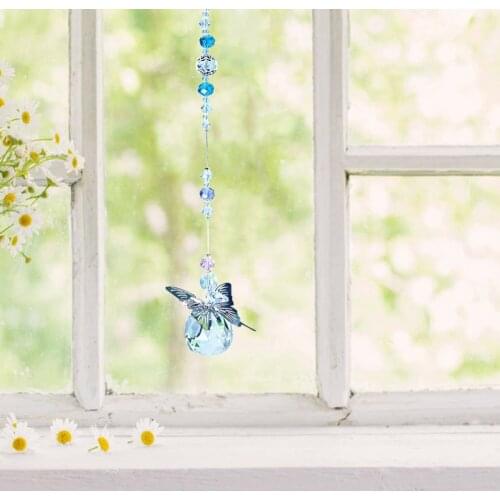 Crystal Windchimes Butterfly Pendant Handmade Crystal Ball Hanging Drop Garden Window Wedding Curtain Chandelier Home Decor