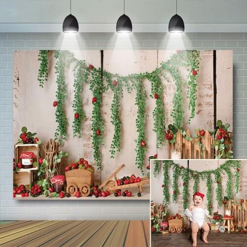Strawberry Cake Smash Birthday Photography Backdrop Sweet Kids Child Wood Wall Decor Girl Baby Background Props Photostudio