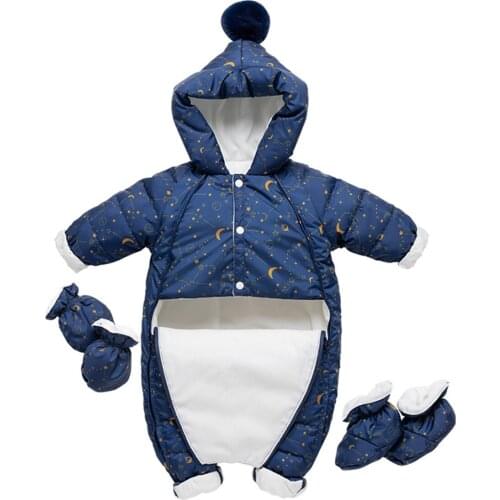 2021 Newborn Baby Jumpsuit Hooded Plus Velvet Warm Baby Boys Snowsuit Toddler Snow Suit Baby Girl Cotton Overalls Rompers