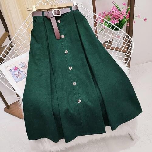Korobov Korean Chic Button Women Skirts 2021 Autumn New Midi A-Line Skirt Japanese Kawaii Preppy Style Faldas Mujer