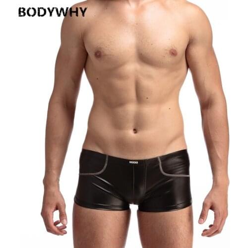 Best-selling Mens Underwear Faux Leather Stretch Body Shaping Male Low Waist Slim Fashion Classic Boxer Briefs