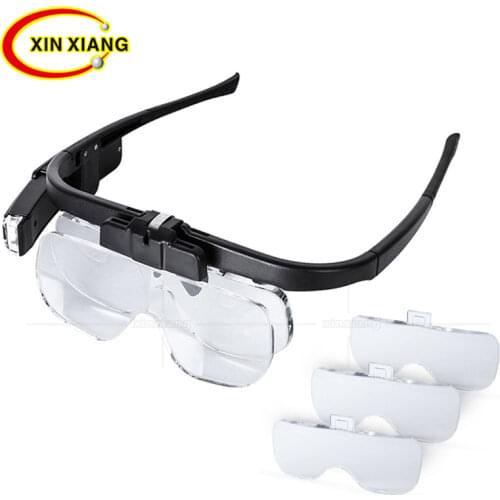 Lithium Battery Glasses Magnifier 4.5X Headband 2 LED Magnifier Rechargeable Magnifying Glass With LED Light 3 Glasses Len Loupe