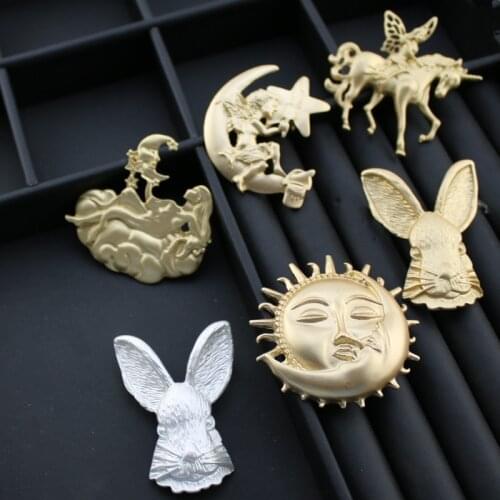 Matte gold brooch unicorn brooch angel heart side of the moon rabbit grandfather sun mist gold brooches