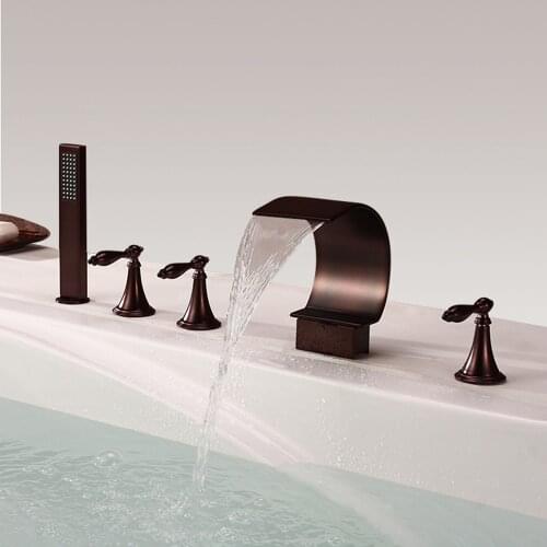 MTTUZK high quality Cold and Hot Bathtub Waterfal Faucet 5 Holes Oil-rubbed Bronze Bathroom Jacuzzi Faucet 5PCS Set