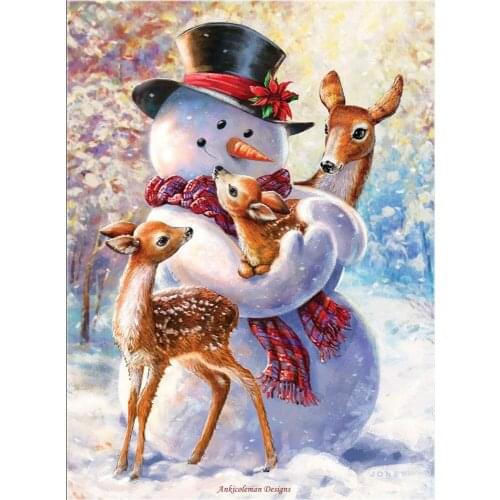 Embroidery Counted Cross Stitch Kits Needlework - Crafts 14 ct DMC DIY Arts Handmade Decor - Snowman and Fawns