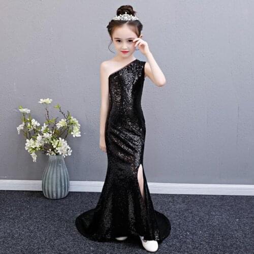 2019 new black sequin dress baby girl clothes kids sleeveless princess dress wedding birthday party dress behind the costume