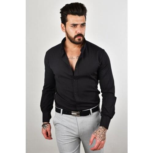 DeepSEA Pattern High Collar Slim Fit Long Sleeve Shirt 2101002