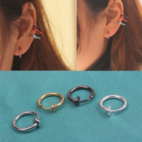 Drop Shipping Hot Sale 0ne Pair Fashion Punk Clip On Fake Piercing Nose Lip Hoop Rings Earrings 4 Colors