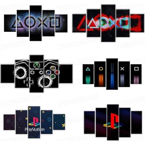 Modern Home Decor Posters PlayStation Logo Console Gaming Arena Pictures 5 Piece Canvas Prints Poster Modular Wall Art Painting