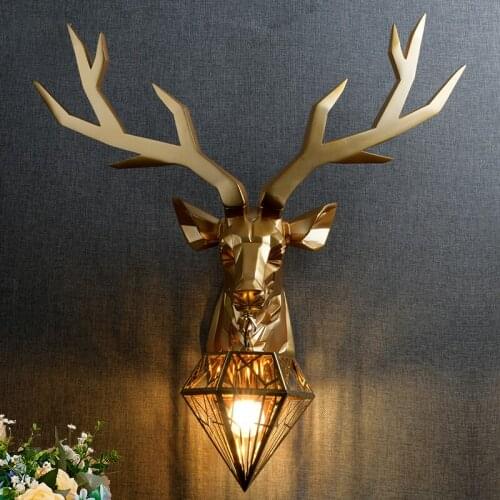 Modern Deer Head Wall Lamp Antler Resin Decor Wall Light Bedroom Living Room TV Background Wall Lamp Indoor Lighting Fixtures