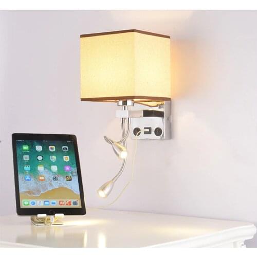 Modern Indoor LED Wall Lamp Bedside Bedroom Applique Sconce With Switch USB E27 Bulb Interior Headboard Home Hotel Wall Lights