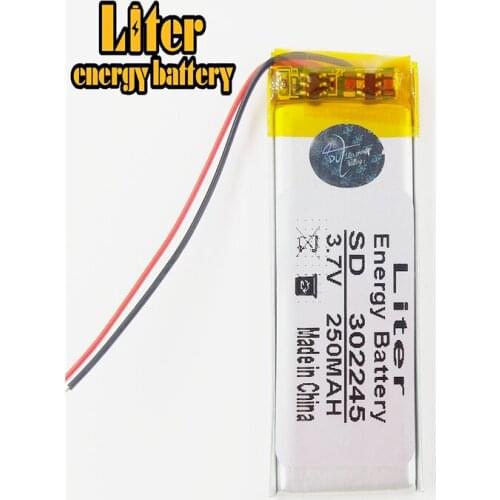 Smart rechargeable 302245 3.7v 250mAh li-polymer battery with pcm and wire