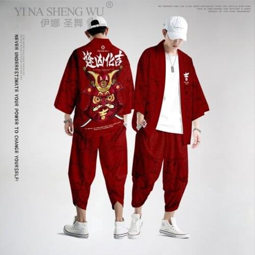 Japanese Traditional Clothing Kimono Pants Men Retro Yukata Asian Fashion Tang Suit Harajuku Hanfu Yukata Coat Pants Japan Haori