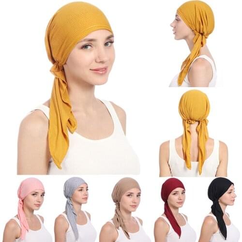 Womens Muslim Hijab Cancer Chemo Flower Print Hat Turban Cap Cover Hair Loss Head Scarf Wrap Pre-Tied Headwear Strech Bandana