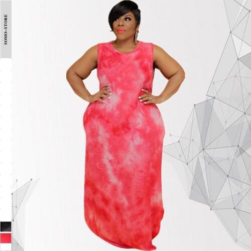 Plus Size Womens 2021 Summer Clothing Fashion Round Collar New Tie-dye Split Fork Loose Elegant Dress Wholesale Dropshipping