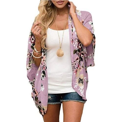 Multicolors Women Chiffon Floral Kimono Cardigan Loose Half Sleeve Shawl Capes Boho Bohemia Print Cover Up Kimono Blouse S-3XL