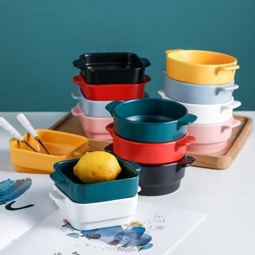 1PCS 5.5inch Nordic Binaural Square Ceramic Bowl Matte Color Bone China Dessert Bowl Household Tableware Salad Bowl Cooking Bowl