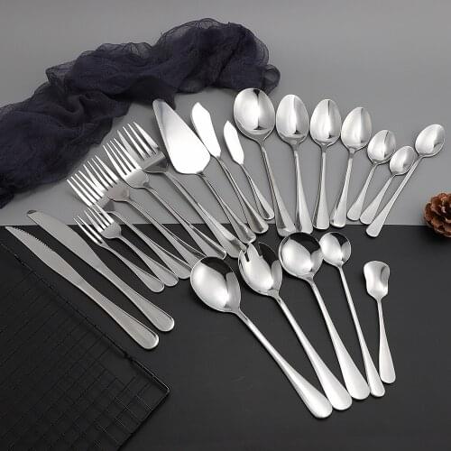 1Pc Mirror Silver Dinnerware Fruit Fork Dinner Knife Tea Dessert Spoon Cutlery Restaurant Service Tableware Flatware Kitchenware