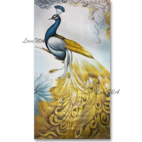 100% Hand-painted Abstract Golden Bird No Frame Animal Canvas Oil Painting Hot Selling Wall Canvas Artwork Panel Set Picture