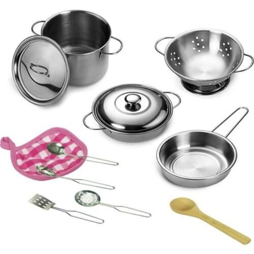 12pcs Girls Mini Pretend Play Tools Children Kitchen Stainless Steel Cooking Pots Pans Food Toys Kit Kids Kitchen Food Toys