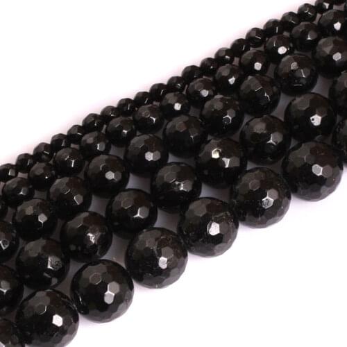 4-14mm Round 128 Faceted Black Tourmaline Beads Natural Stone Beads For Jewelry Making Beads Bracelets 15'' DIY Beads Trinket