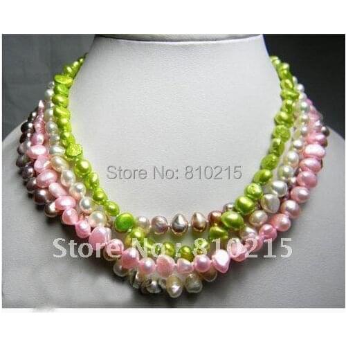 Wholesale 4pcs 18inch AA 7-8MM Green Pink White Lavender Baroque Freshwater Pearl Necklace Hot Sale New Free Shipping