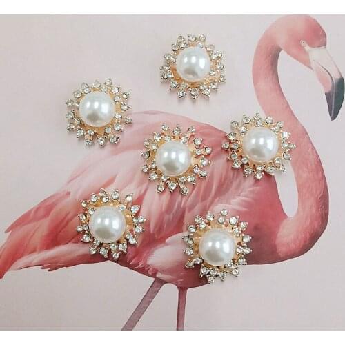5 pcs/lot 27mm DIY Sun Flower Rhinestones Buttons Pearl Button Wedding Decoration Alloy Decorative Craft Accessories
