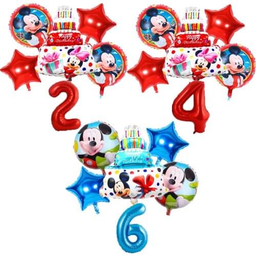 6Pcs/Set Disney Mickey Mouse Series Cake Foil Balloon Set Children Birthday Party Decoration Supplies Kid Toy Globos Baby Shower