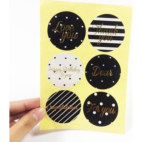 60 Pcs/lot Classic Round Shape Black White Stripes dot prints Thank you For you Sealing Label Stickers Love you For Gifts