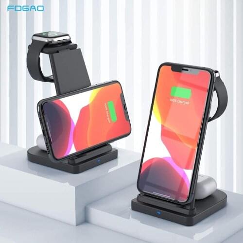 FDGAO 3 in 1 15W Qi Wireless Charger For iPhone 12 11 X XS XR 8 Fast Charging Station for Apple iWatch SE 6 5 4 3 2 AirPods Pro