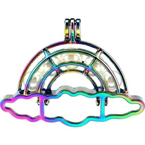 C801 5pcs/lot Rainbow Color Big Cloud Bead Pearl Cage Locket Pendant Pearl Locket Fairytale Party