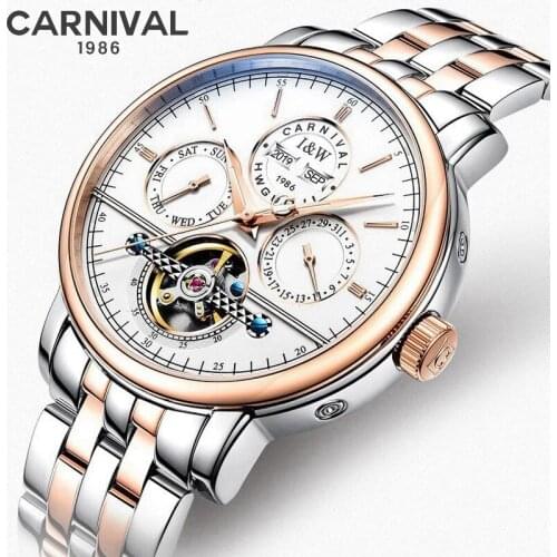 Carnival Brand Fashion Automatic Military Watch Man Luxury Sapphire Calendar Mechanical Wristwatch Waterproof Relogio Masculino