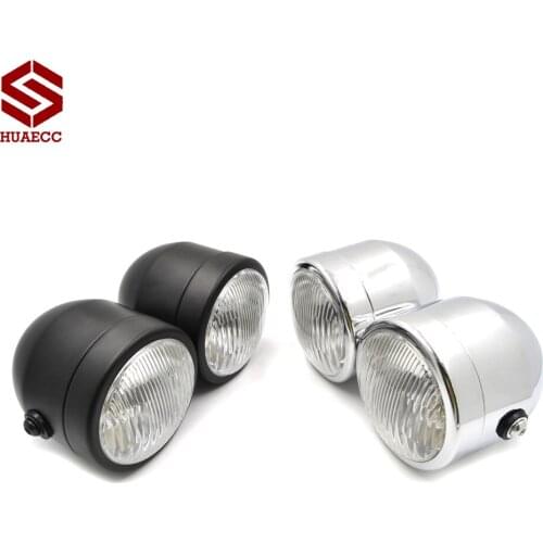 Matt Black Motorcycle Dominator Twins Dual Headlight Streetfighter Double Headlamp for Harley Honda Yamaha Custom Bobber