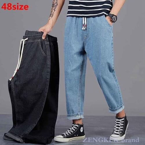 Autumn Harlan jeans mens loose elastic waist large size nine-point wide-leg casual mens pants 46 48