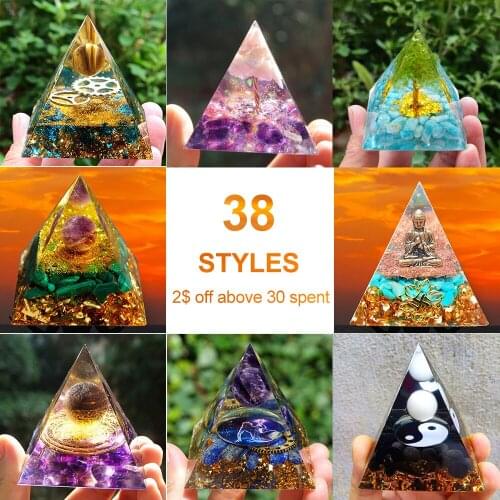 Handmade Eye Orgonite Pyramid Healing Crystals Sphere Energy Reiki Chakra Obsidian Amethyst Meditation Lucky Gather Wealth Stone