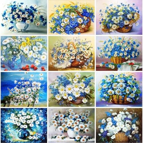 EverShine Diamond Painting Flowers Cross Stitch Diamond Mosaic Daisy Picture Rhinesrtones Bead Embroidery Handicraft Home Decor