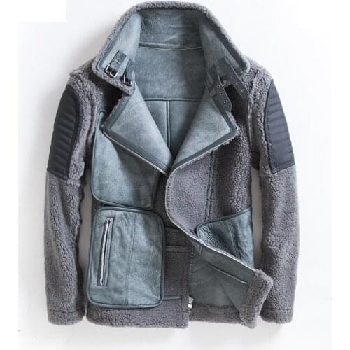 2020 European Original ecological mens sheep fur leather coat mens motorcycle jacket winter Tuscany leaeher with fur coat