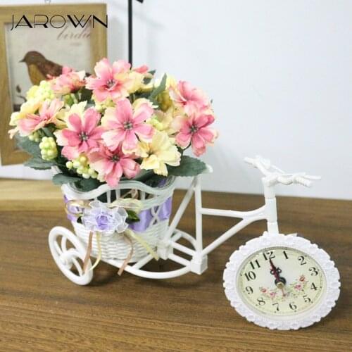 JAROWN Artificial Clocks Bicycles Flower Basket Silk Flower Set For Wedding Decoration Home Office Desktop Decoration Flores