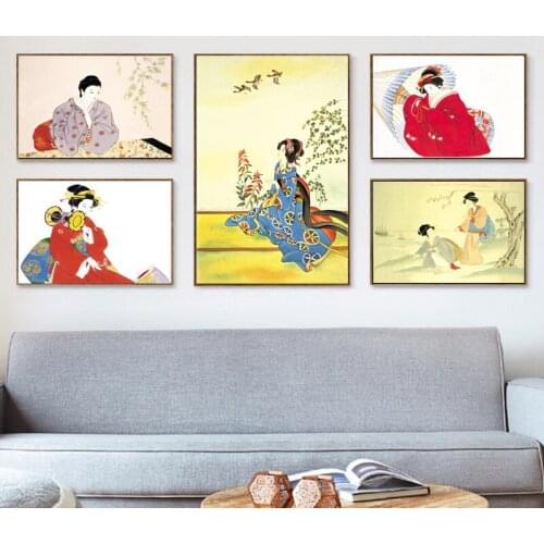 Cotton no frame Japanese kimono women canvas printings oil painting printed on cotton home wall art decoration picture