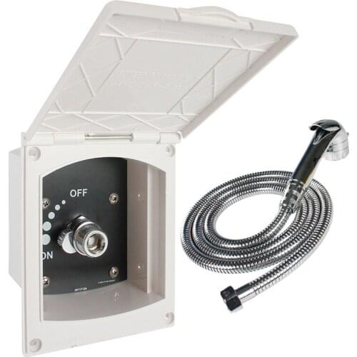 Exterior Shower Box Kit RV Pressure Water Inlet/Outlet With 1.5M Long Metal Hose For Caravan Boat Motorhome Marine Camper