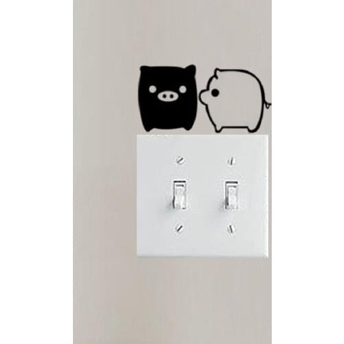 Lovely Two Pig Kiss Wedding Room Switch Sticker Black Vinyl Waterproof Wall Decal 3SS0054