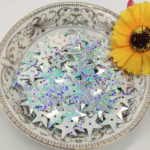 LNHOME 50g/Lot 15mm Laser Silver Star Sequins Flake PVC Paillette Loose Flat Christmas Sequins Hole Garment Accessorie Sequins