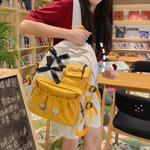 2021 Sweet Bow Tie Women Backpack Kawaii Multi-pocket Girls College Student Schoolbag Female Travel Shoulder Bag Bookbag Mochila