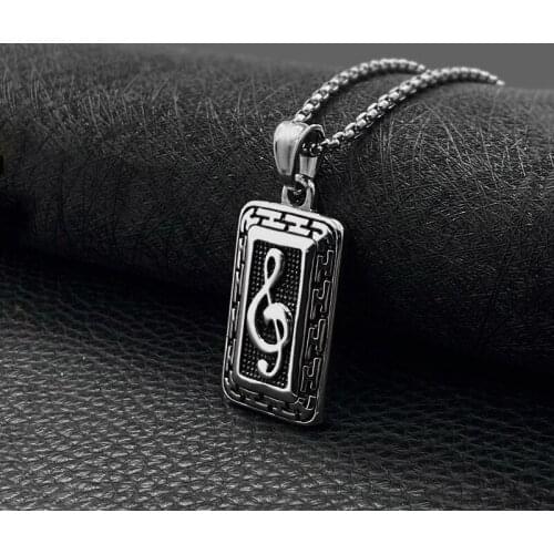 Fashion Titanium Steel Musical Note Pendant Stainless Steel Jewelry Mens Pendant Retro Music Box Hot Sale