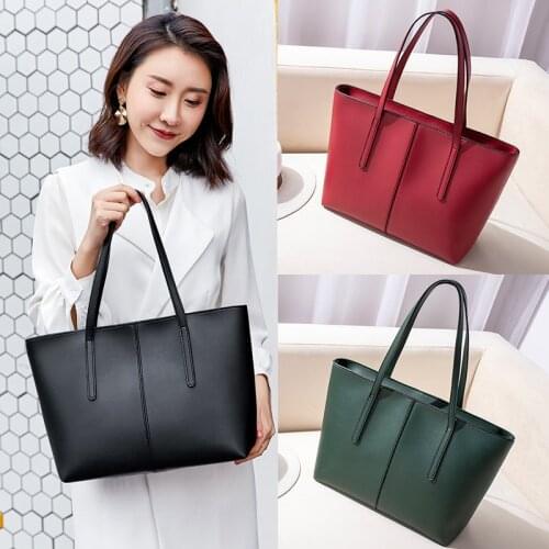 Fashion Womens Tote Bag 2021 Spring New PU Leather Green Shoulder Bags Woman Casual High Capacity Shopping Red Handbag Female
