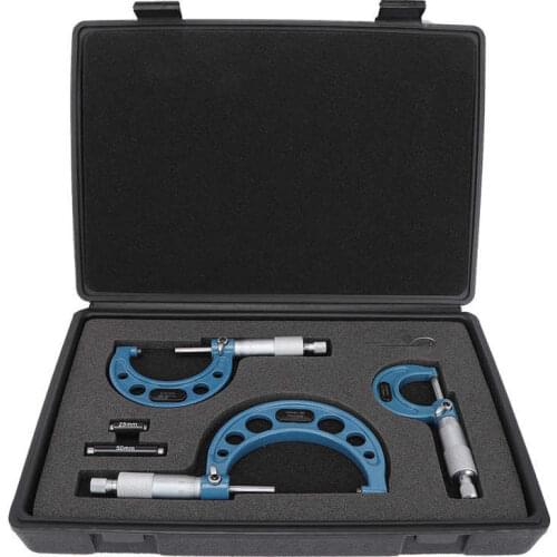3Pcs Micrometer Set Bearing Steel High Accuracy Outside Diameter Wrench Measurement Tool 0 -75mm Measurement Tool