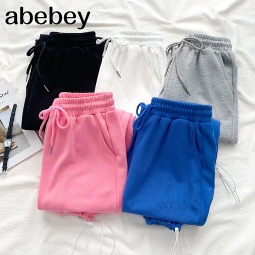 2021 New summer Fashion all-match solid sports Pants high waist casual Pants drawstring sports Pants